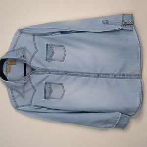 Wrangler Womens Blue Long Sleeve Denim Shirt Pearl Snap On Button Sz Large